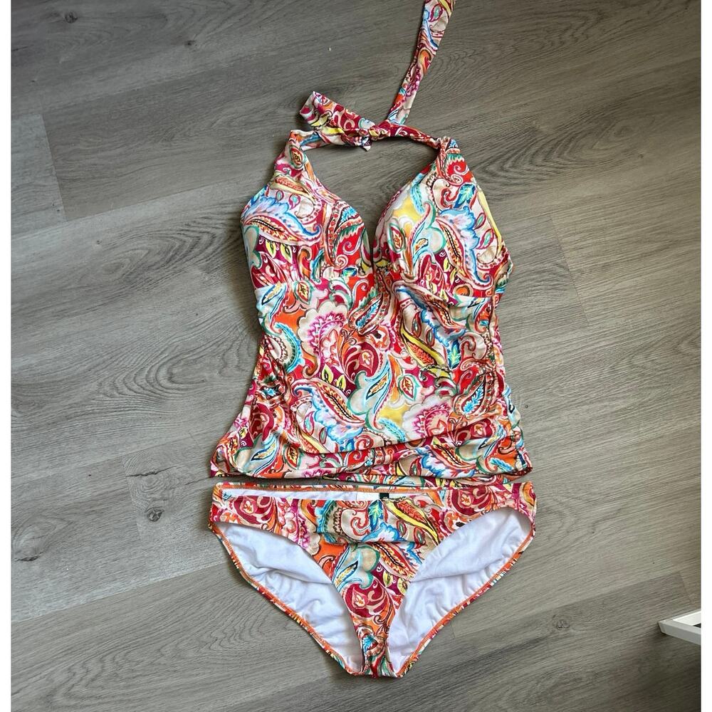 Ralph Lauren Paisley Two-Piece Tankini Swimsuit, Size 14 Top, Size 16 Bottom